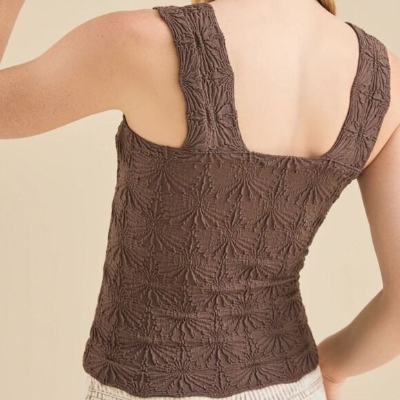 ALTAR’D STATE Blaire Chocolate Brown Seamless Floral Square Neck Wide Strap Cami - Picture 3 of 15